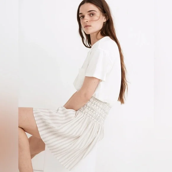 Madewell Smocked Pull-On Mini Skirt in Stripe - Picture 2 of 8
